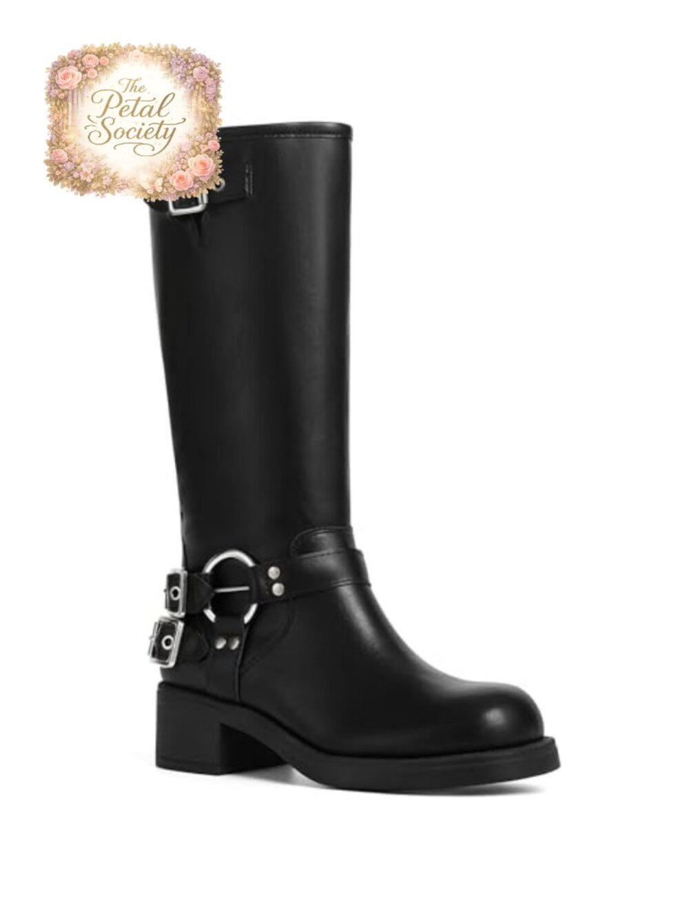 Knee High Moto Biker Boots Buckle Combat Chunky Block Heel Women